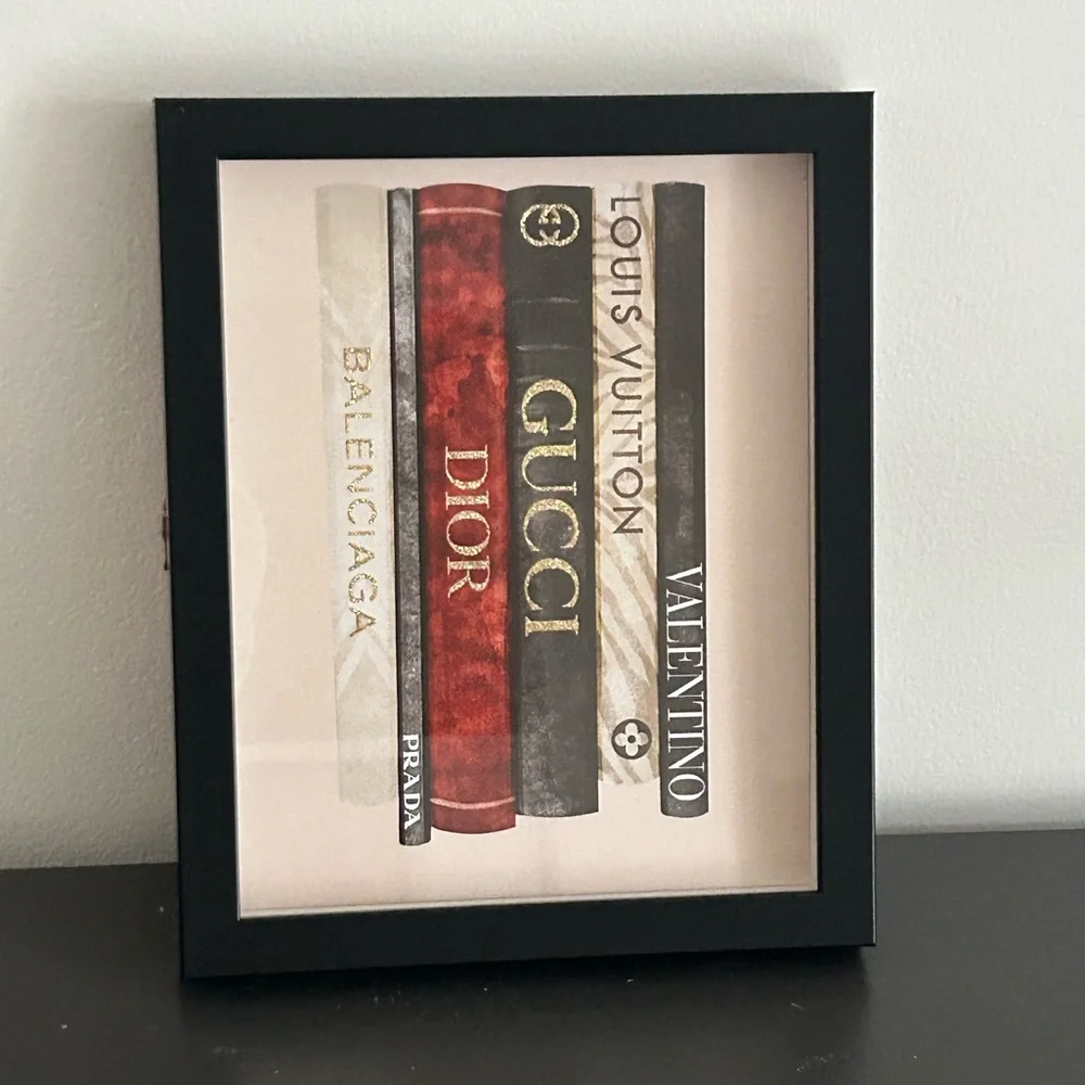 Luxury Inspired Designer Book Stack Wall Art Framed Fashion Decor Black Frame - Picture 3 of 5